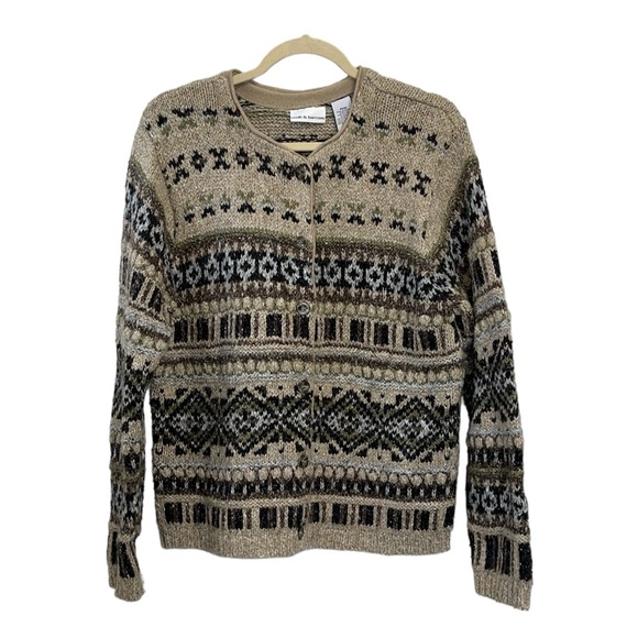 croft & barrow Sweaters - Vintage Fair Isle Cabincore Grandpa Grandma Neutral Cozy Oversized Cardigan M